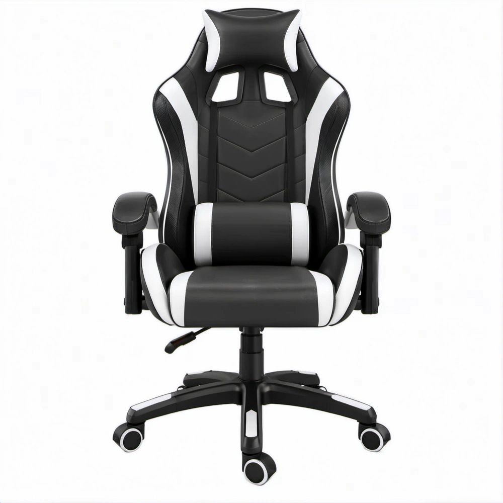Cadeira Gaming Ergonómica Preta e Branca em Pele Sintética PU 66 x 66 x 124-134 cm