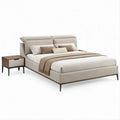 Cama de Casal Estofada Bege-Claro com Cabeceira Acolchoada e Mesa de Cabeceira, 160 x 200 cm