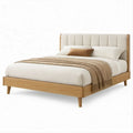 Cama de Casal 160 x 200 cm em Carvalho Natural e Bege com Cabeceira Estofada