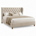 Cama Estofada Bege com Cabeceira Capitonê, 180 x 215 x 145 cm, para Colchão 160 x 200 cm