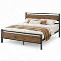Estrutura de Cama de Casal 160 x 200 cm em Aço Preto e MDF Castanho