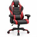 Cadeira Gaming Reclinável Preta e Vermelha em Pele Sintética PU, 66 x 66 x 118-128 cm