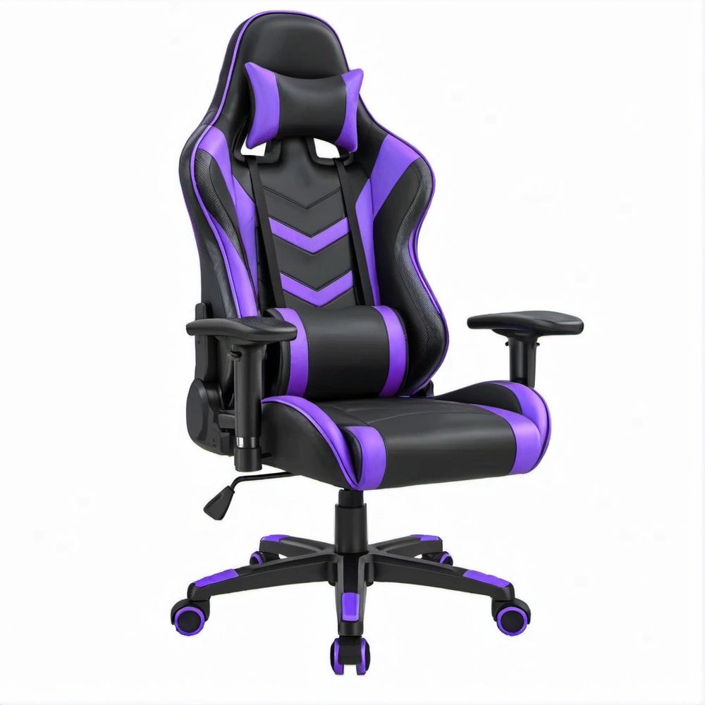Cadeira de Gaming Ergonómica Preta e Roxa em Poliuretano, 66 x 66 x 122-132 cm