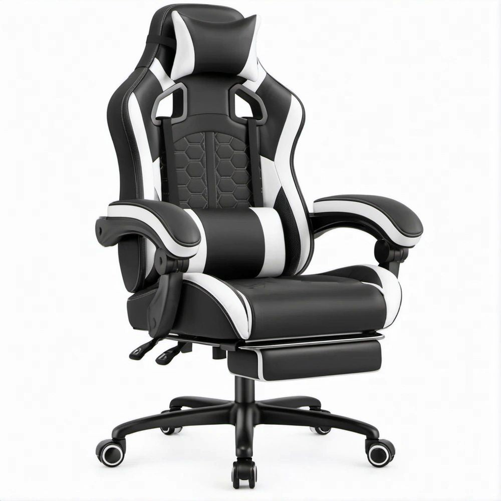 Cadeira Ergonómica Reclinável Preta e Branca em Pele Sintética PU 66 x 66 x 118-128 cm