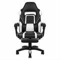 Cadeira Gaming Ergonómica Preta e Branca em Pele Sintética PU com Apoio para Pés, 65 x 65 x 118-128 cm