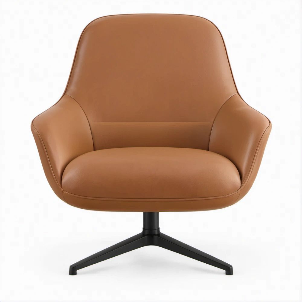 Poltrona Lounge Giratória Castanha em Pele Sintética PU com Base em Aço 80 x 76 x 88 cm