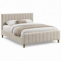 Cama de Casal Estofada em Veludo Bege 160 x 200 cm