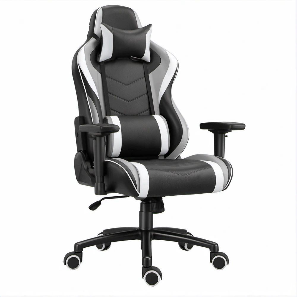 Cadeira Gaming Reclinável em Pele Sintética PU Preta e Branca, 68 x 68 x 122-132 cm