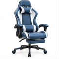 Cadeira Gaming Ergonómica Azul Escuro e Branca em Couro Sintético PU, 65 x 65 x 125-135 cm