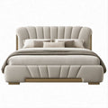 Cama de Casal Estofada Bege e Dourada com Cabeceira Curva, 180 x 200 cm