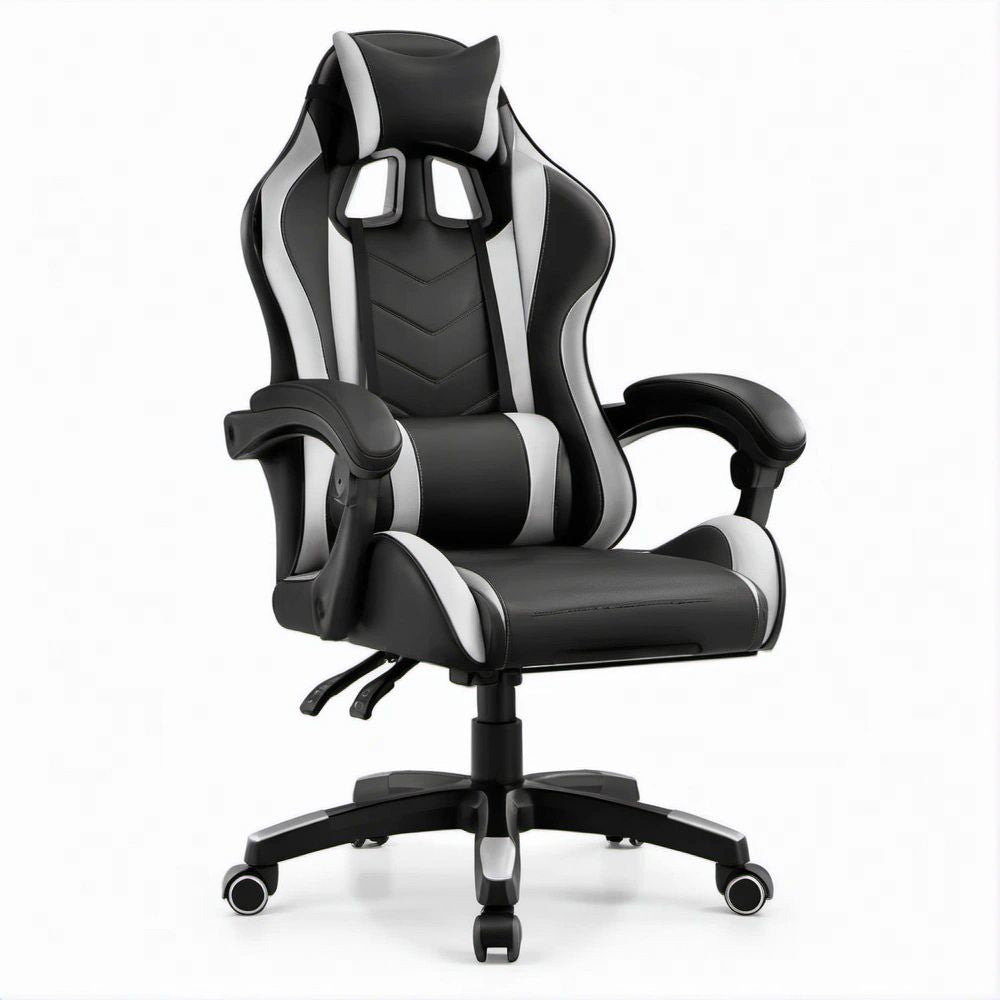Cadeira Ergonómica Reclinável Preta e Branca em Pele Sintética PU, 65 x 65 x 118-128 cm